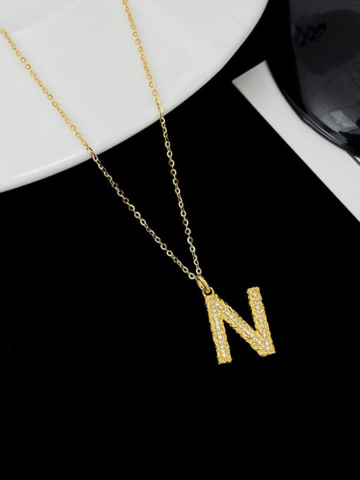 NS997 [ Gold N] 925 Sterling Silver Cubic Zirconia Letter Dainty Necklace